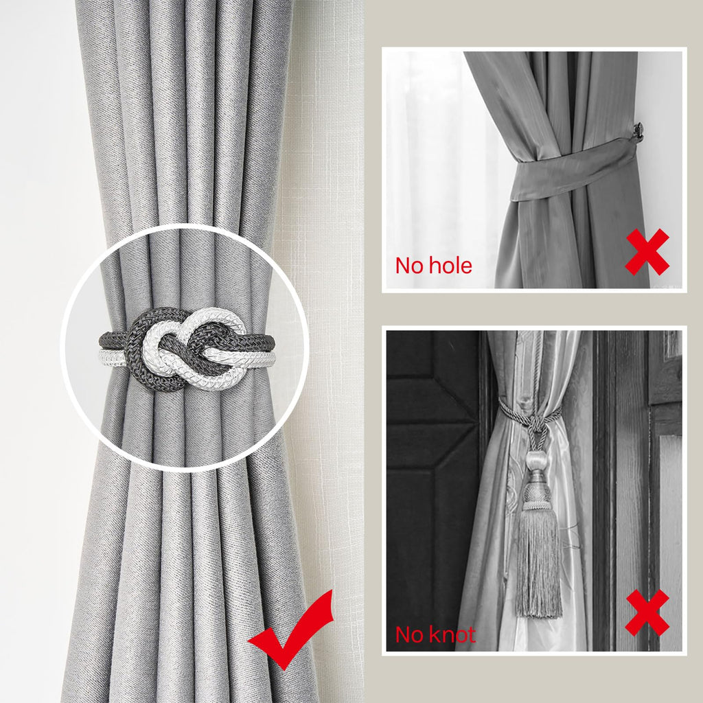 Mini Magnetic Curtain Tiebacks Nordic Simple Style Drape Tie Backs Elegant Hand Weave Rope Knot Decorative - 2 Pack