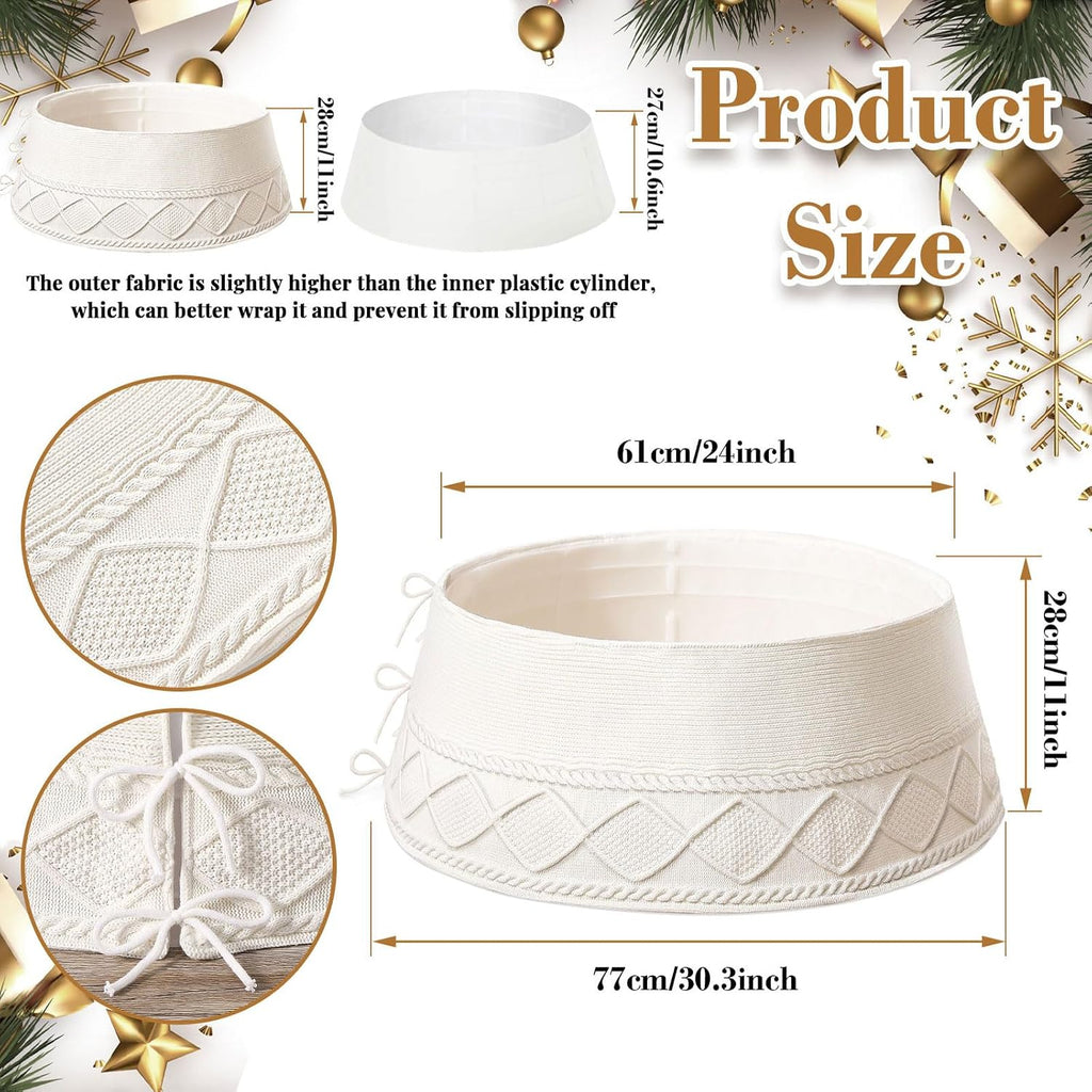Knit Christmas Tree Collar White 30 Inches Ivory Tree Skirt Ring Tree Basket Plastics Sheets with Collar Cover