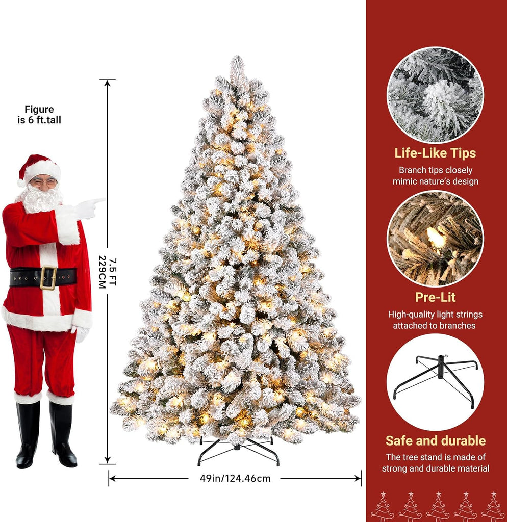 Snow Flocked Spruce Pre-lit Artificial Christmas Tree,White