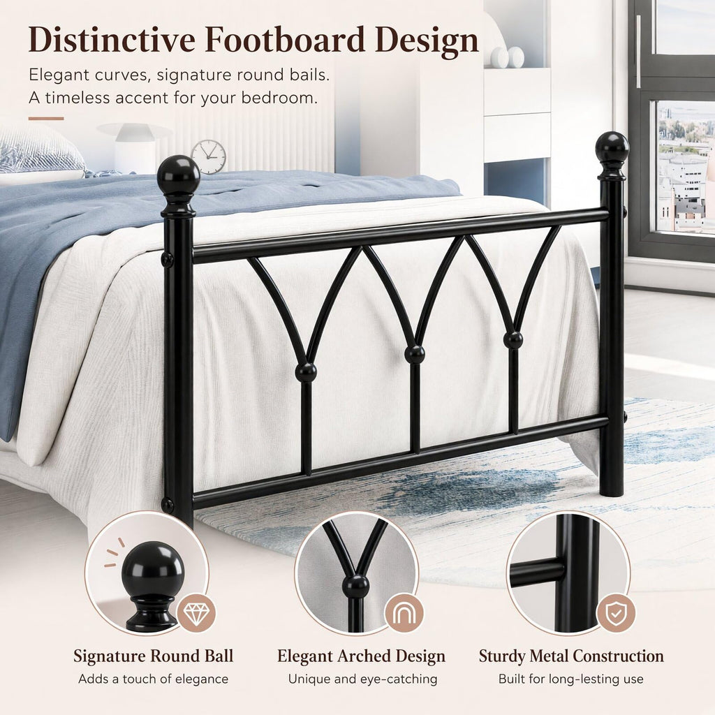 Twin Size Metal Bed Frame, Classic Victorian Iron-Art Headboard, Black