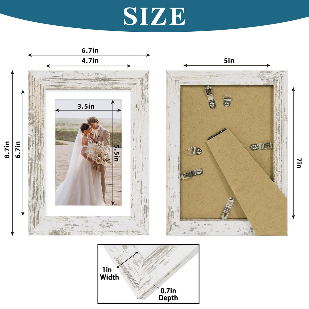 5x7 Picture Frame Set of 4, Real Glass and Wooden Frame, 4x6 Mat