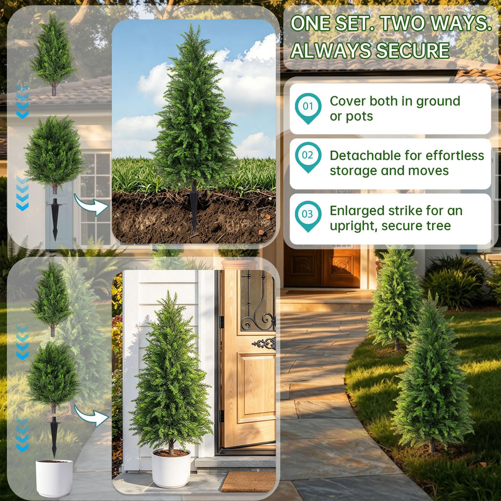 4FT Artificial Cedar Topiary (2 Pack) with Ground Spike, Home & Garden Decor