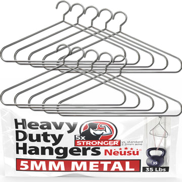 Heavy Duty Hangers - 5mm Solid Metal, Hold Over 35 Lbs, Extra Strong Coathangers for Heavy Clothes - Hotel Quality