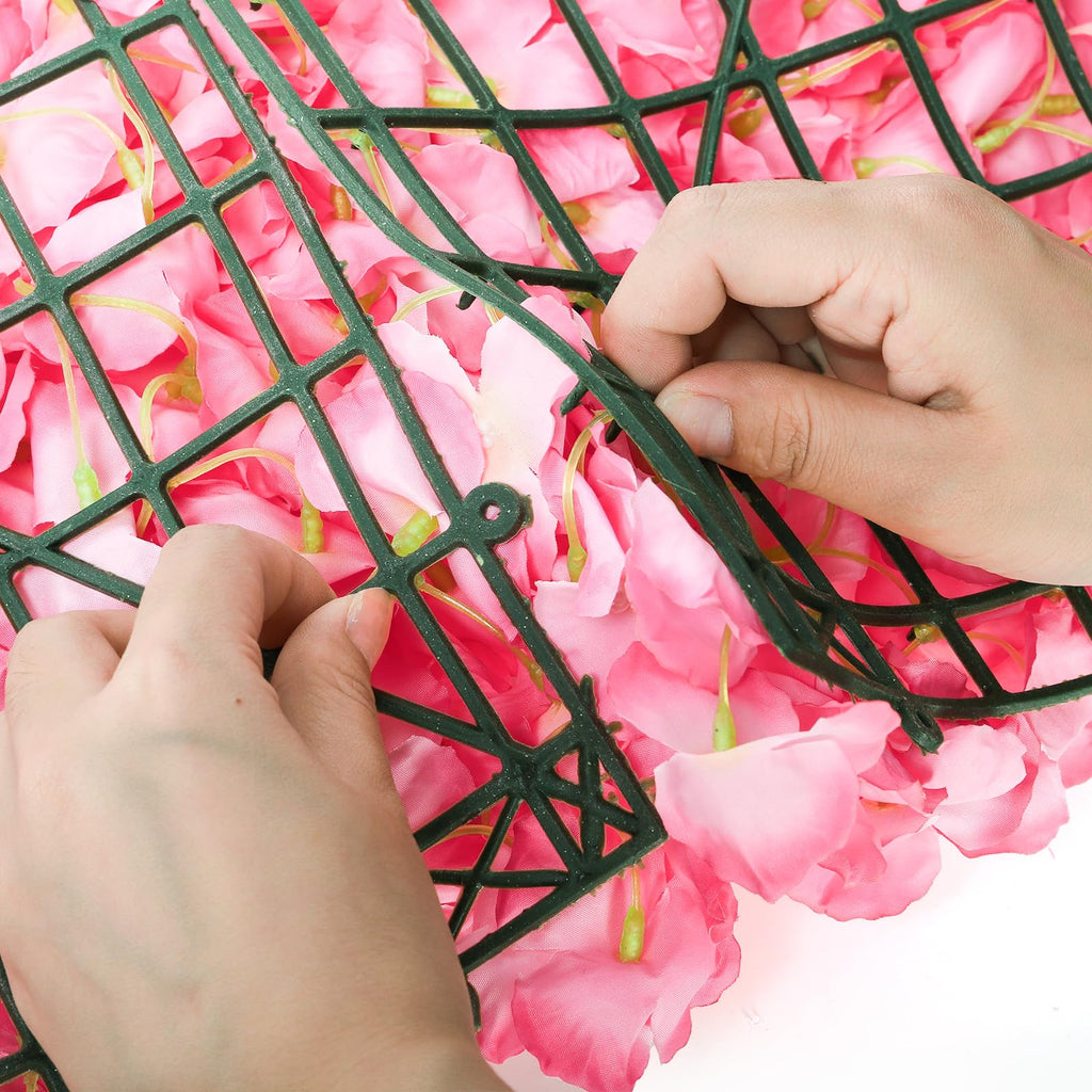 4 Pack 24"x16" Flower Wall Panel Set, Artificial Flower Backdrop, 3D Silk Pink Hydrangea Floral, Wall Decorative Faux