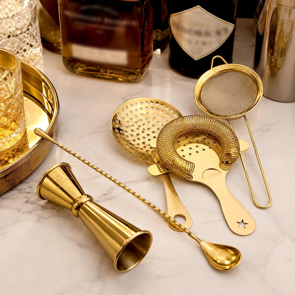 Cocktail Strainer Set, Stainless Steel Bar Tools Set, Gold - Set of 5