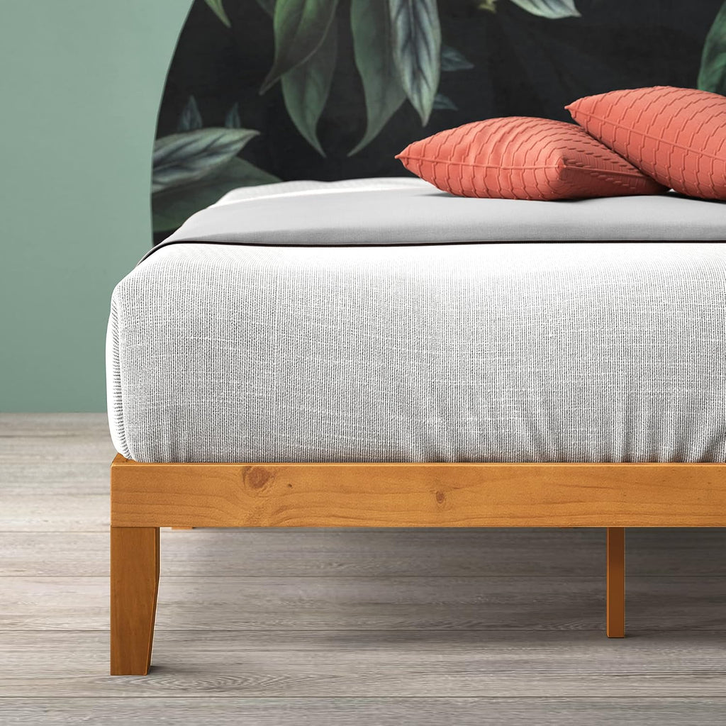 12 Inch Solid Wood Platform Bed / No Boxspring needed / Wood Slat Support / Rustic Pine Finish, Queen (OLB-PWPBO-12Q)