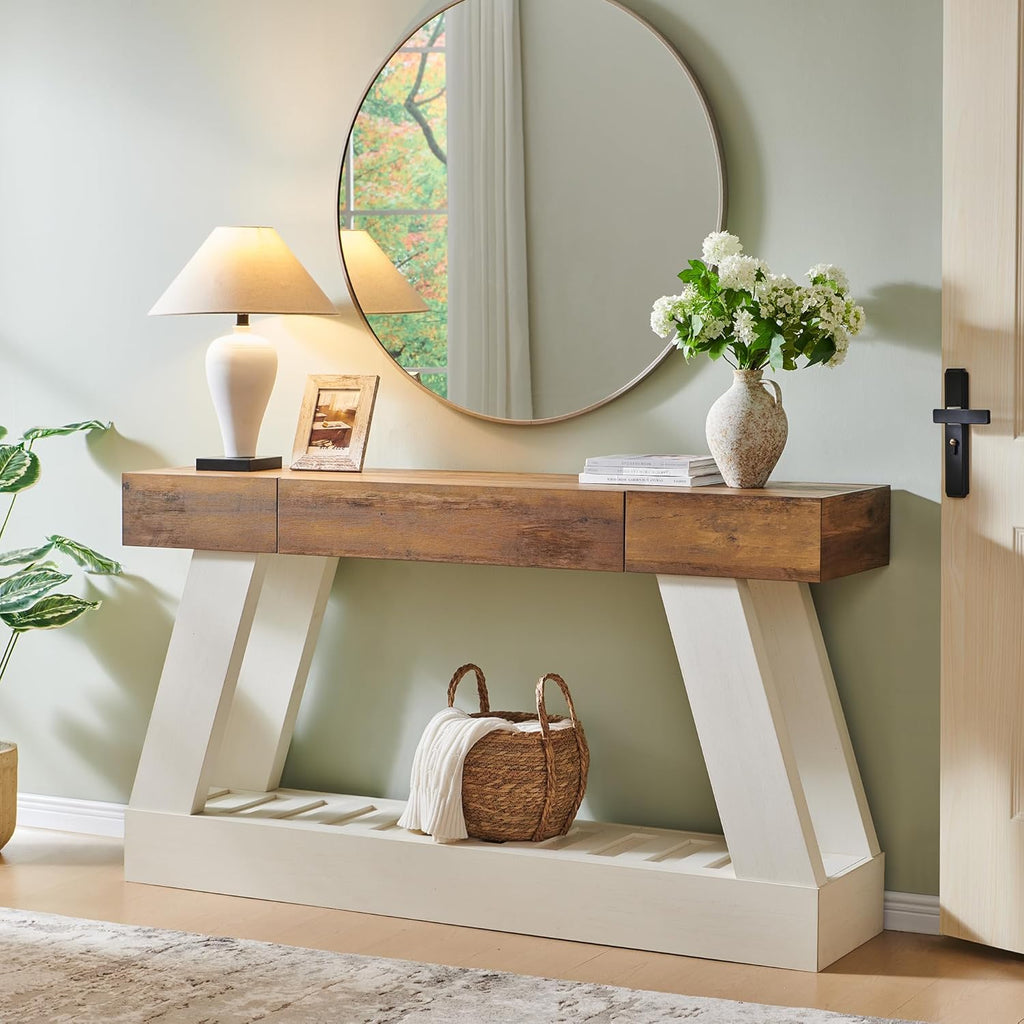 60" Farmhouse Entryway Table with Drawer, Console Table Behind Sofa, Narrow Long Entryway , Behind Couch(Antique