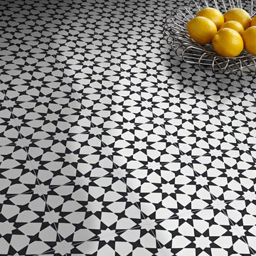 Medina Handmade Cement Tile in White and Black, 8"x8"