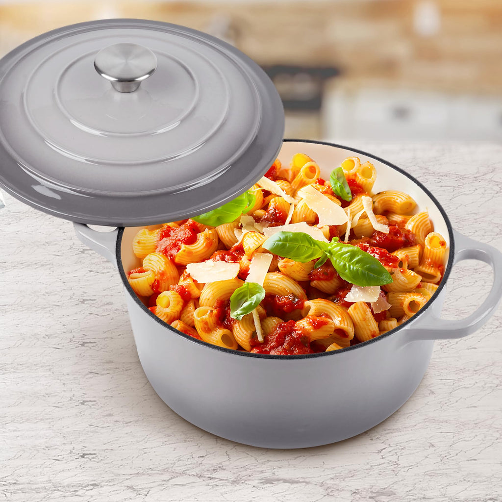 6 Quart Dutch Oven Enameled Cast Iron with Lid - Big Dual Handles - Oven Safe up to 500°F - Classic Round Pot for