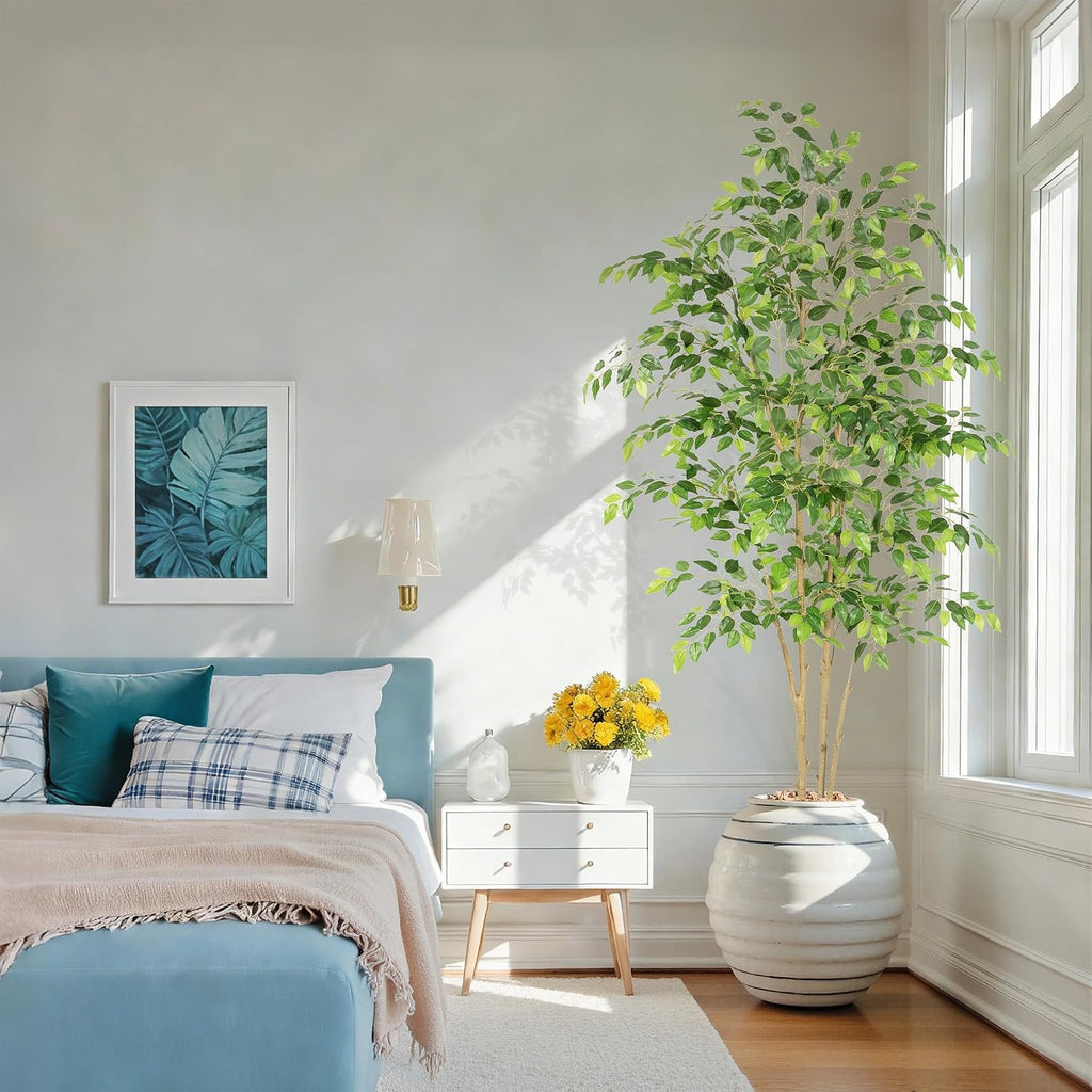 Tall UV Resistant Ficus Tree Artificial,7ft(84in) Realistic Texture Potted Faux Ficus Tree, Fake Trees Indoor Outdoor