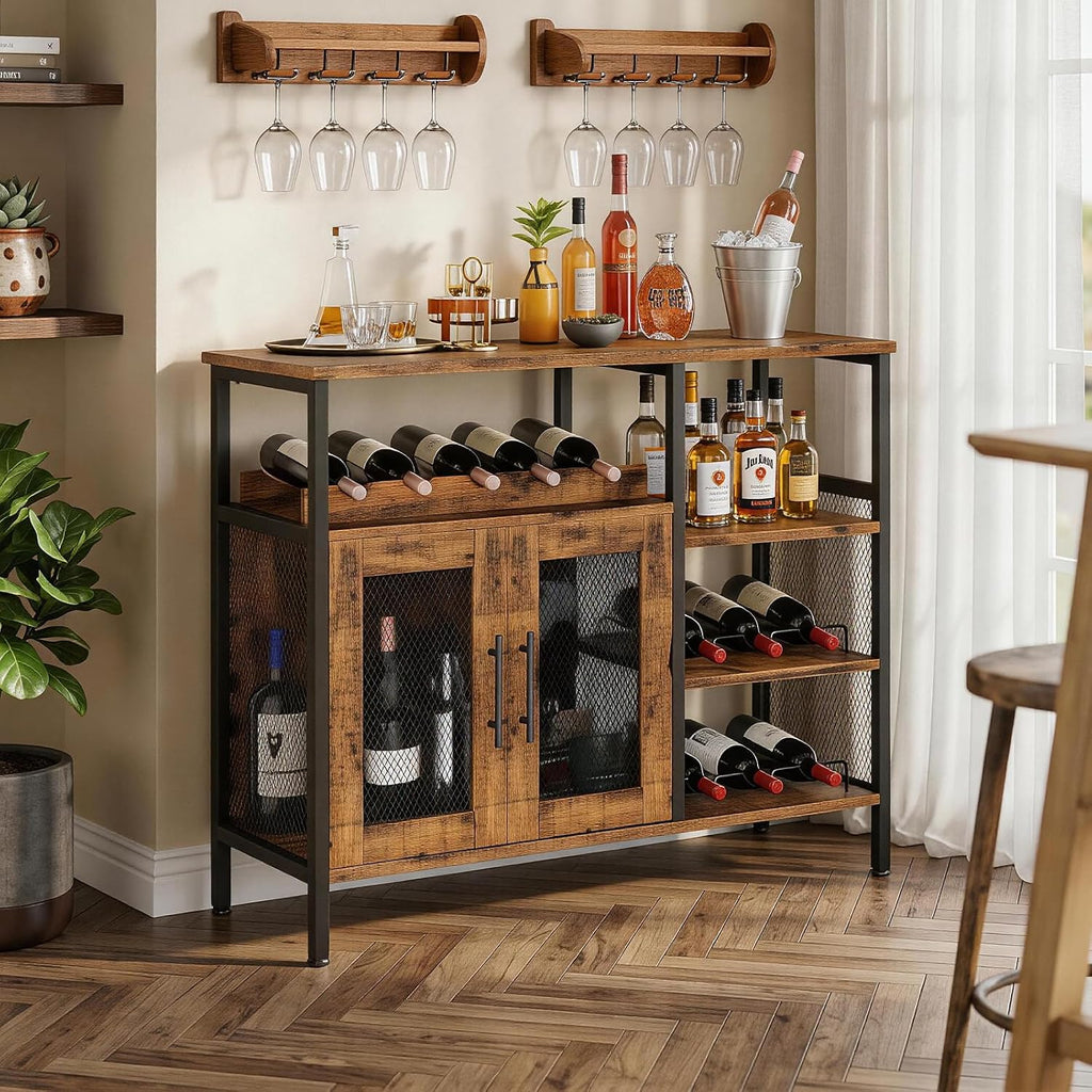 Wine Bar Rack Cabinet with Detachable Wine Rack, Coffee Bar Cabinet with Glass Holder, Small Sideboard and Buffet