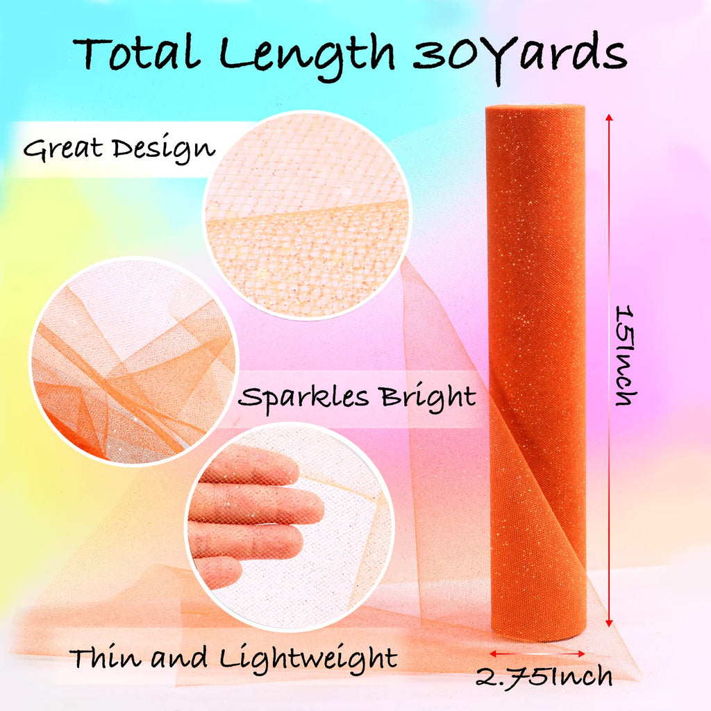 Sparkling Tulle Rolls, 15" by 30 Yards(Orange)