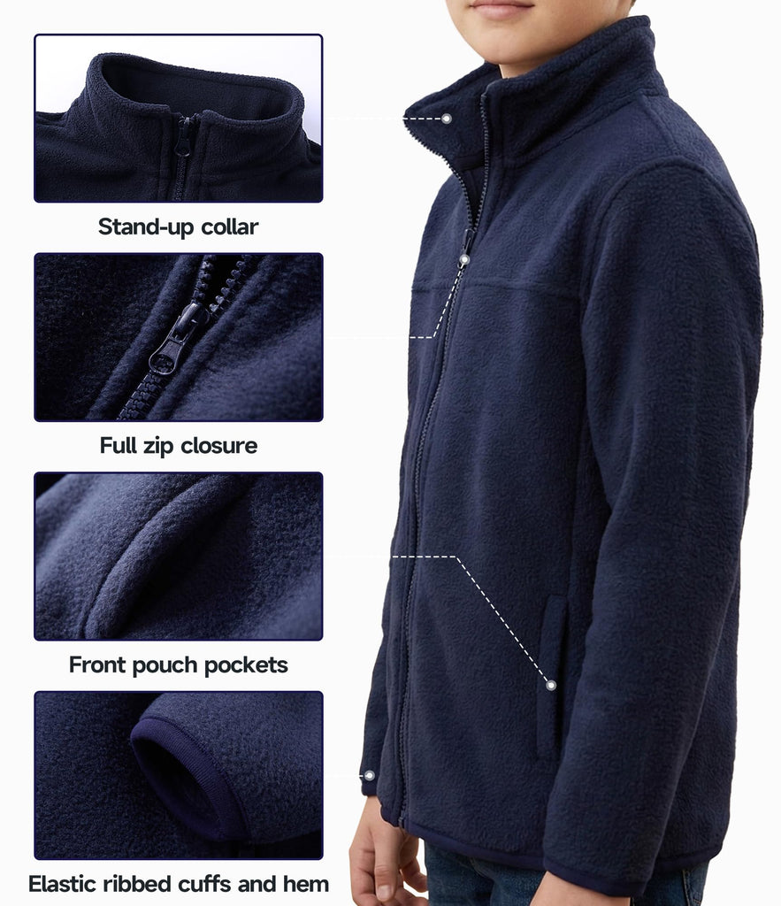 Toddlers' Full-Zip Polar Fleece Jacket Solid Mock Outwear Coats for Baby Boys and Girls, Navy Blue, Years