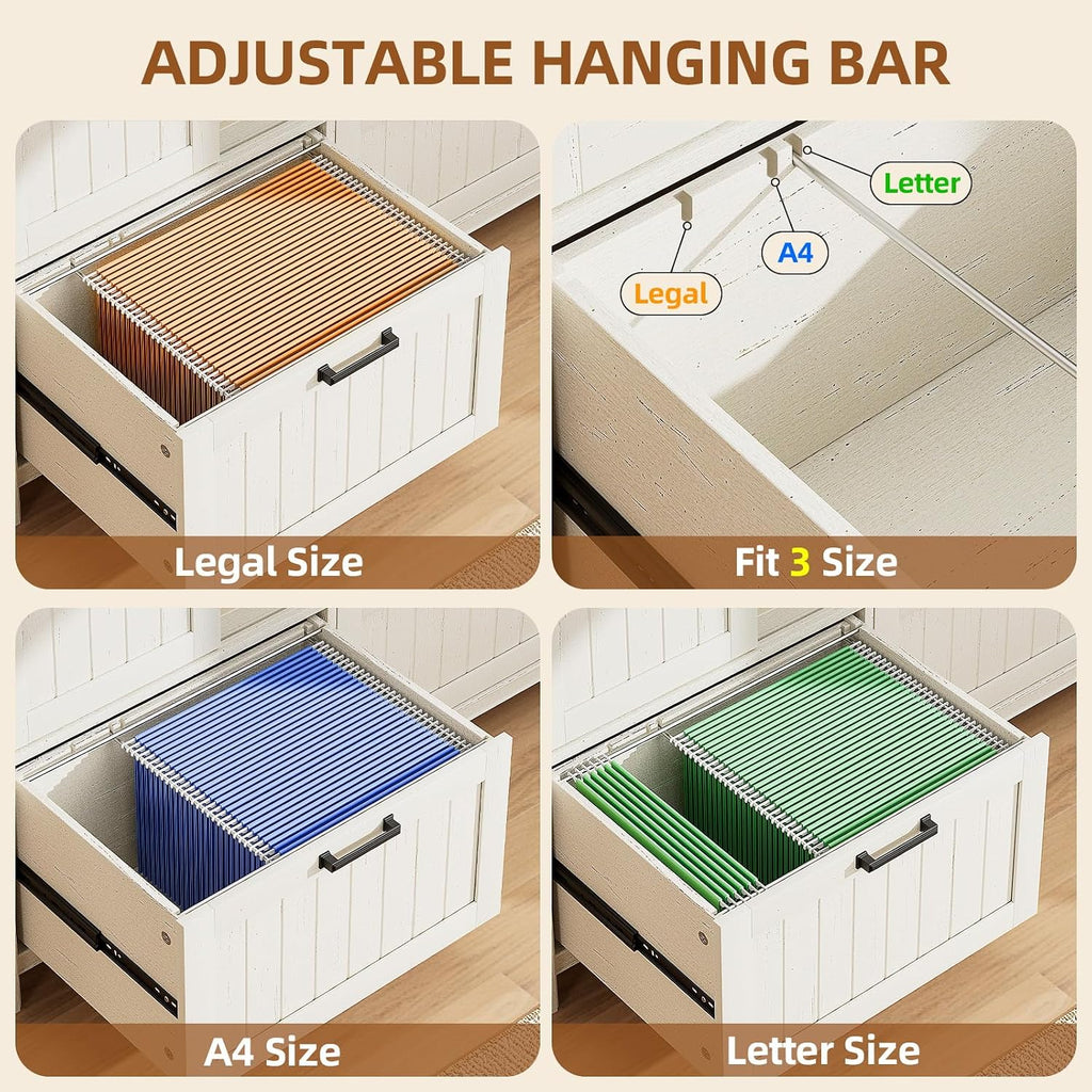 Farmhouse File Cabinet , White Printer Stand | Office Credenza Storage Cabinet,Sliding Barn Doors & 2 Large File