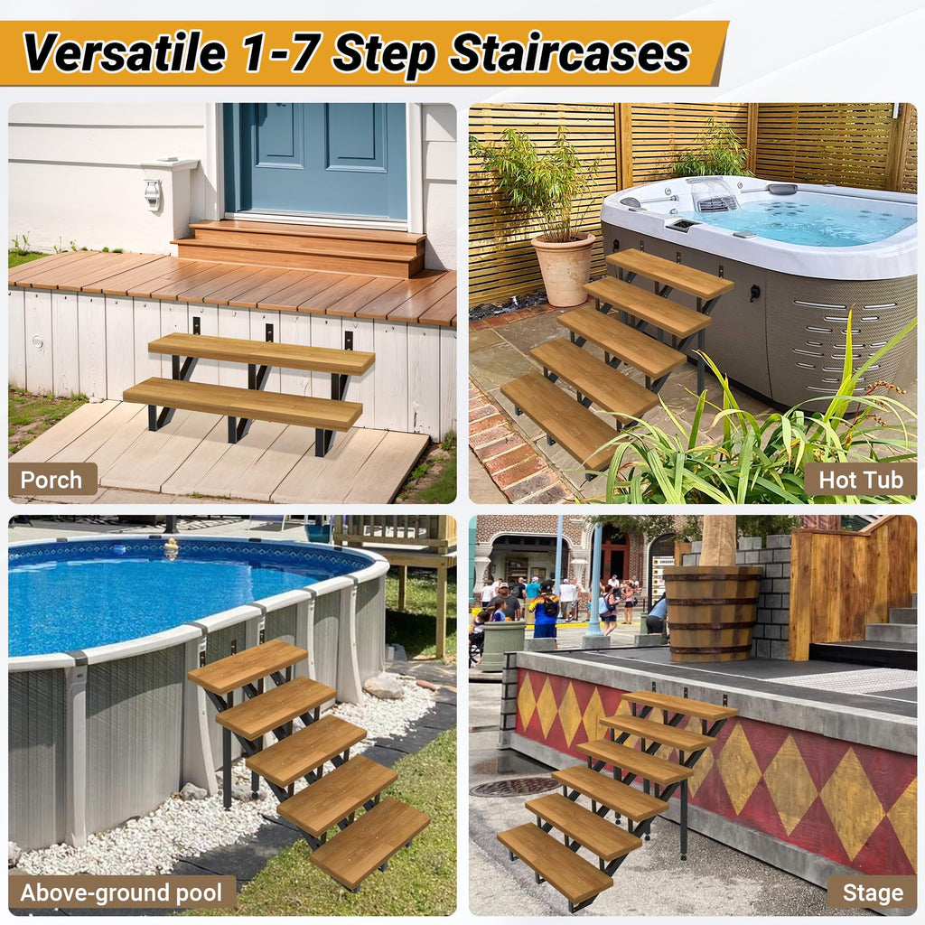 Steel Stair Step Riser 1-Step 3 Pack, Sturdy Metal Stair Stringer