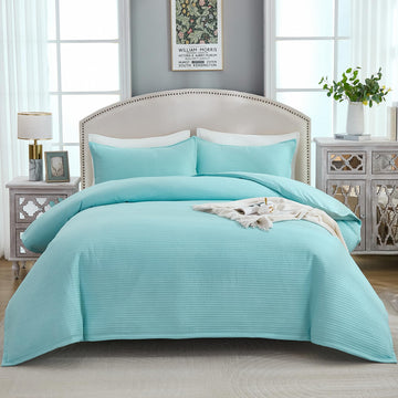 Stripe Quilted Duvet Cover Set, Soft Lightweight Coverlet, 3 Pieces Quilt Set Multi-Purpose Bedding Set for All