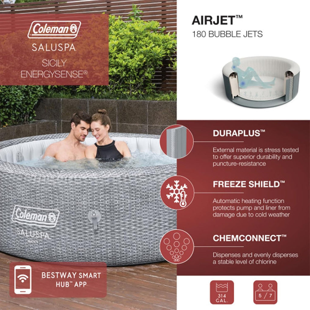 SaluSpa Sicily 180 Soothing AirJet Inflatable Hot Tub with 2 Spa Seats & Padded Headrest