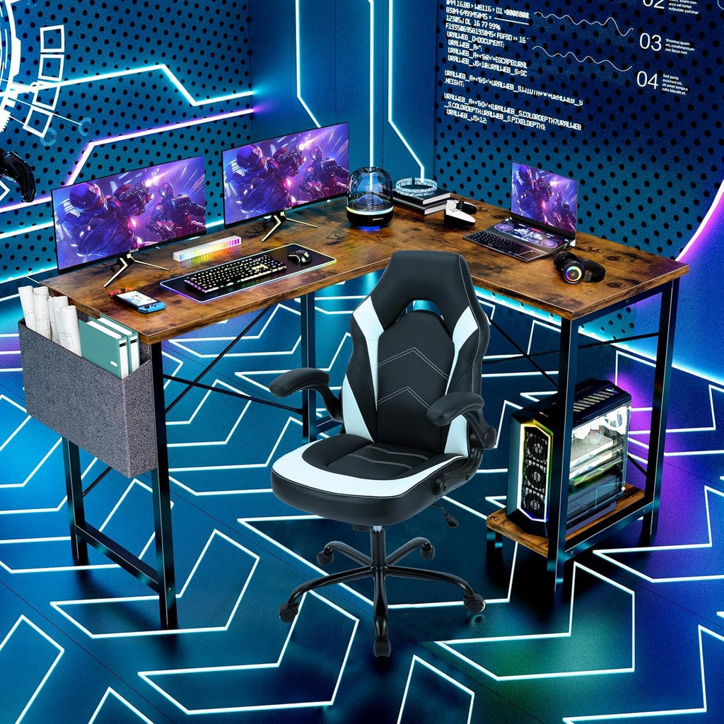 L Shaped Desk Computer Gaming Corner Table 51 Inch Home Office Writing Student Work PC Workstation with Side Storage