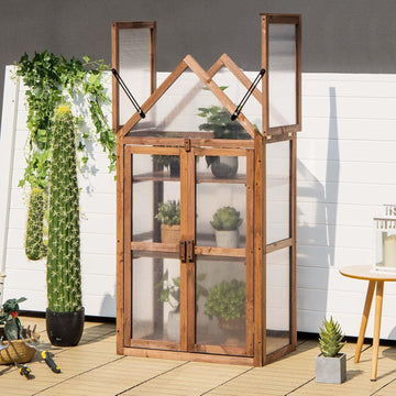 Wooden Cold Frame Greenhouse with 3 Removable Shelves for Outdoor | Portable Raised Flower Planter Shelf w/