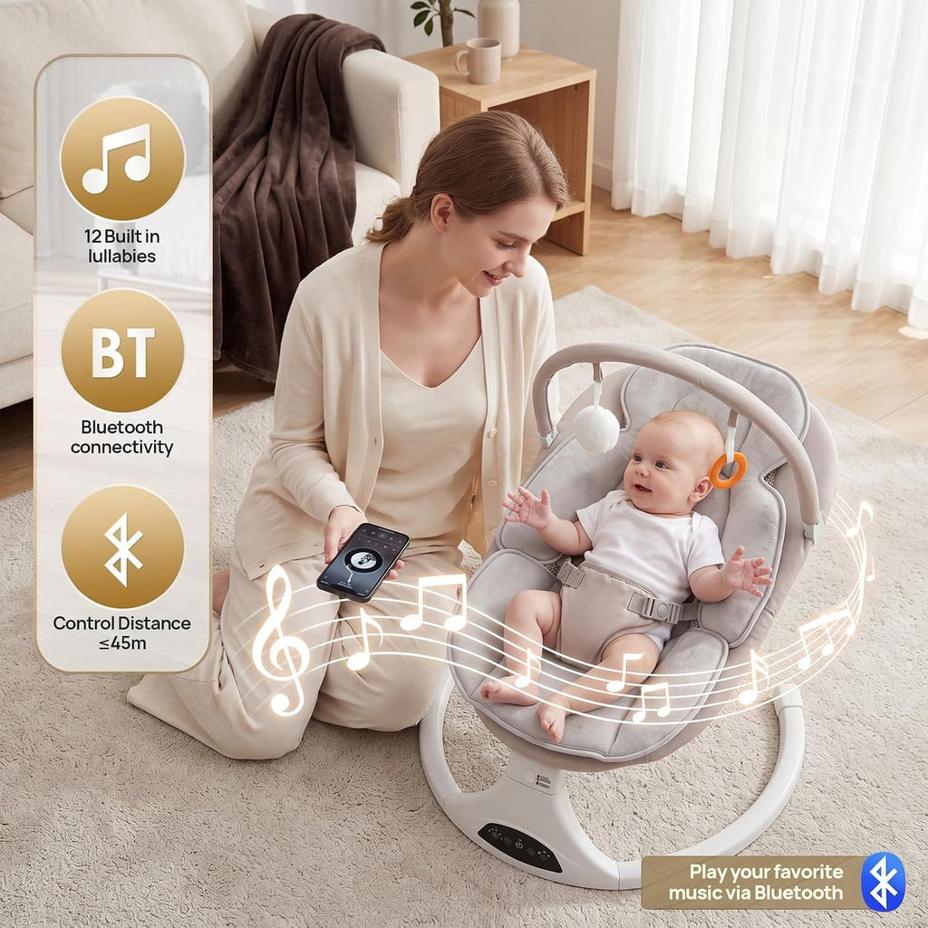 Electric Baby Swing with Remote Control,5 Speeds&Portable&Cozy(0,Beige)