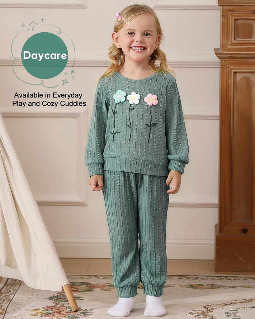 Toddler Girl Fall Clothes: Soft Outfits Set Embroidered Knit Top & Sweatpants 2Pcs Cute Home Outdoor