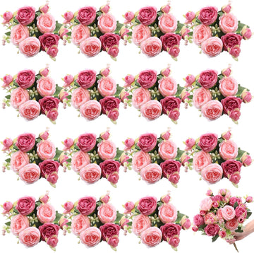 Bundles Artificial Peonies Silk Peonies Flower,Rose Red, Pink - Set of 16