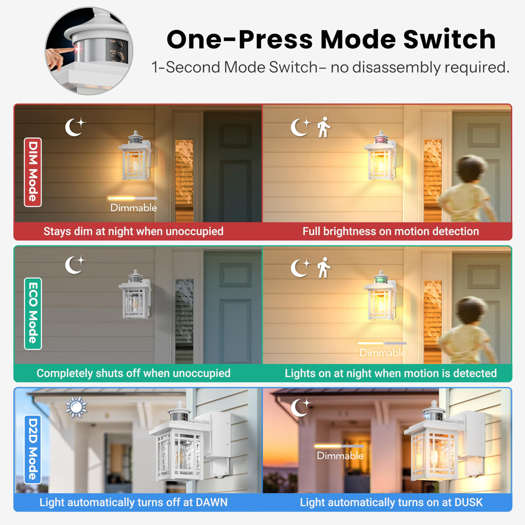 White Outdoor Porch Light with Outlet, 2-Pack Aluminum Front Door Motion Sensor Light, Waterproof Outside Garage