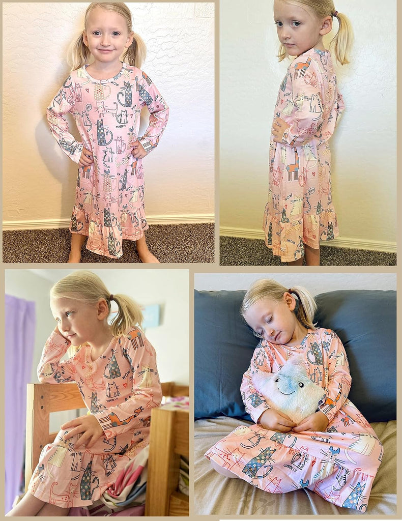 Girls' Sleepwear Long Sleeve Cute Nightgown Nightie Pajama Dress
