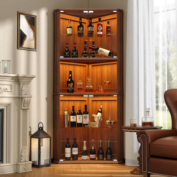 72" Corner Curio Cabinet with RGB LED Lights, 6-Tier Glass Display Cabinet with Adjustable Shelves, Lighted Corner