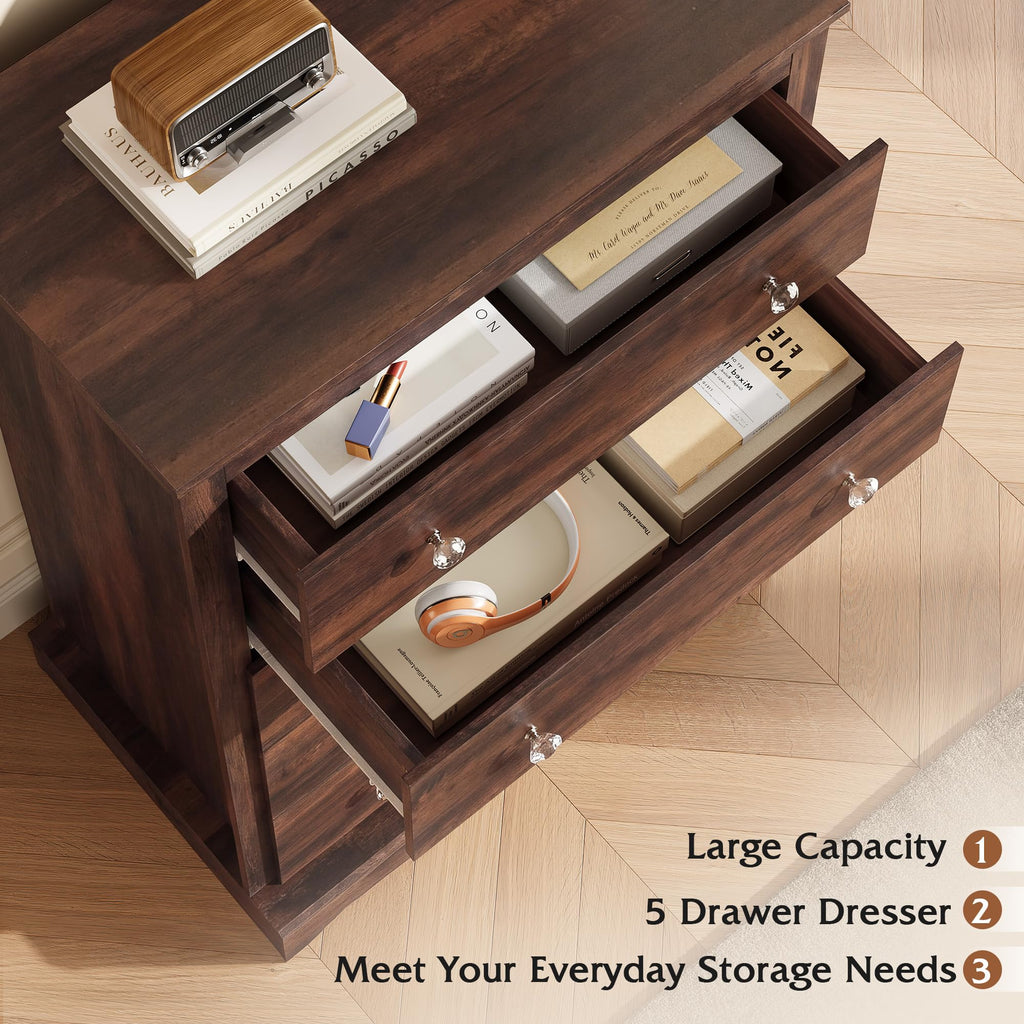 5 Drawer, 45" Tall with Exclusive Anti-Tip Structure, Modern Chest of Drawers with Large Capacity, Closet, Home