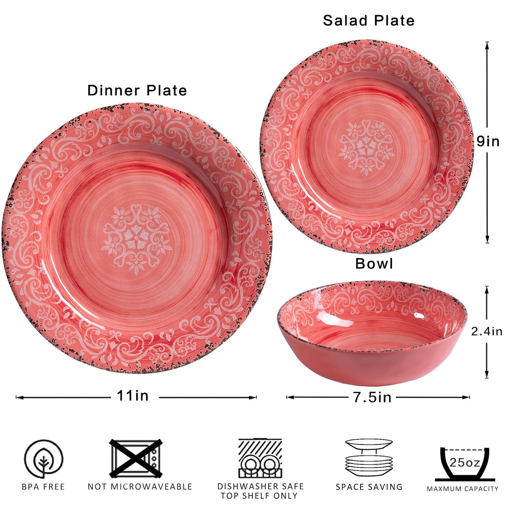 Farmhouse Rustic Melamine Dinnerware Set, 12 piece Service for 4