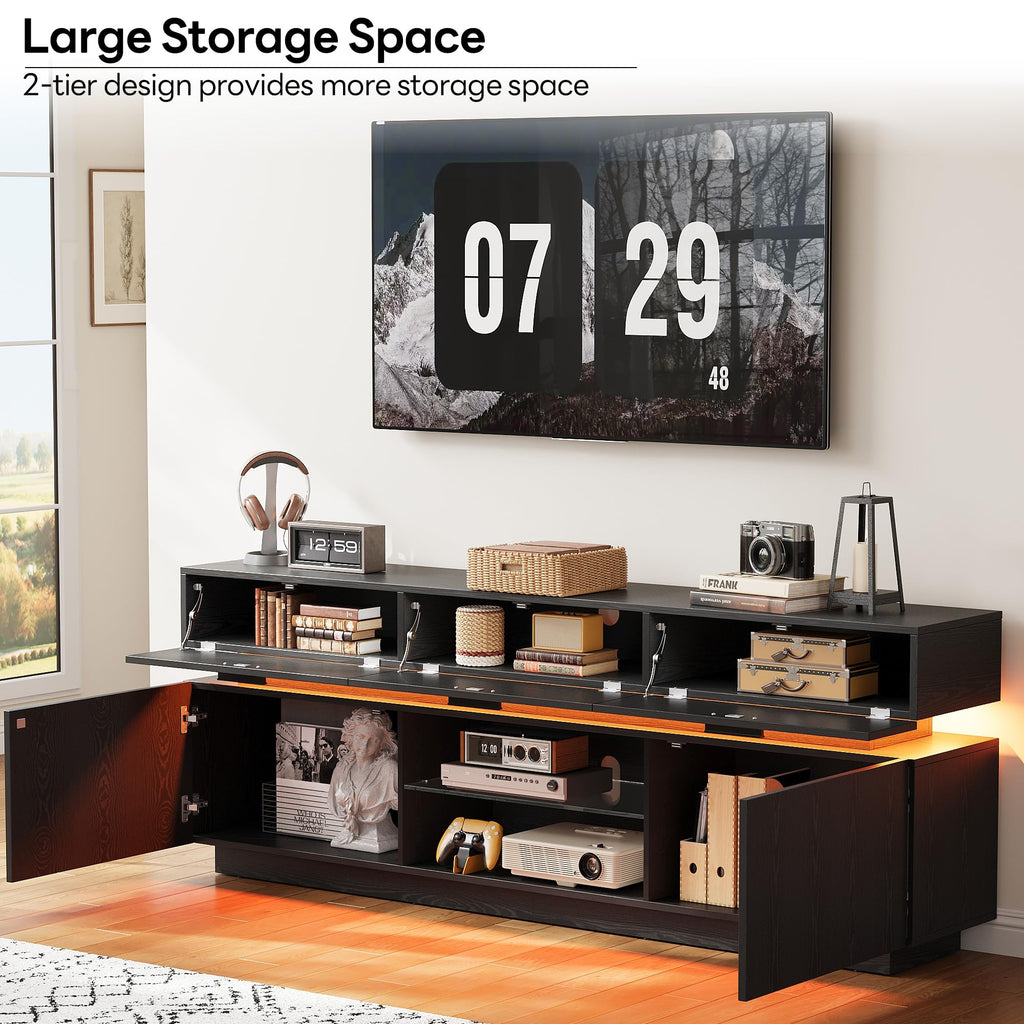 TV Stand for TVs up to 85", LED Lights and Power Outlets, Black