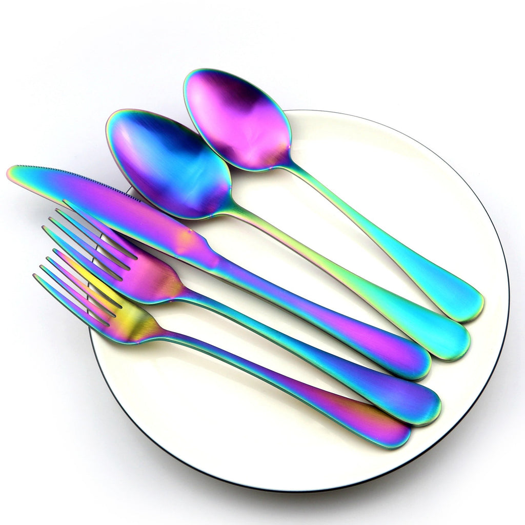 Rainbow Flatware Set, 20 Piece Set Matte Rainbow Plated 18/0 Stainless Steel Cutlery Dinnerware Flatware Sets