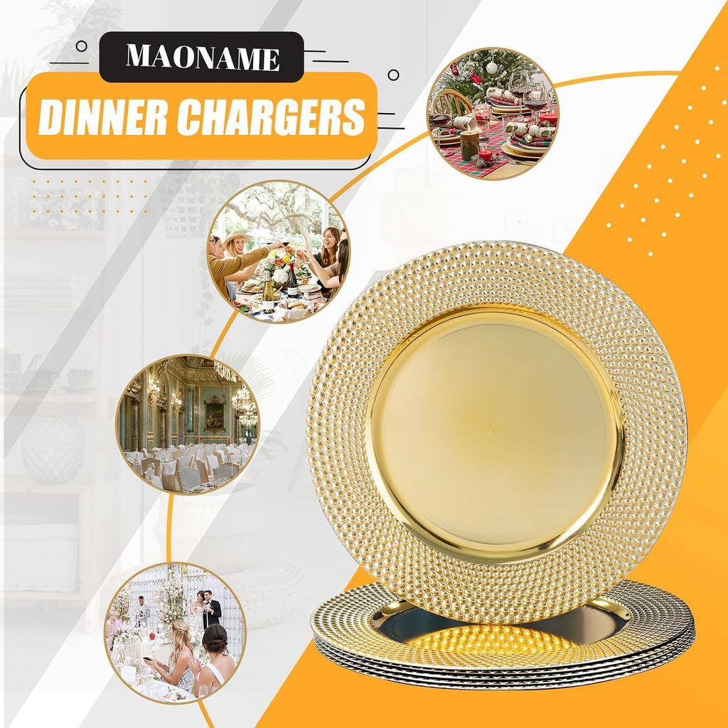 Gold Charger Plates, 13" Electroplated Plate Chargers - Set of 6