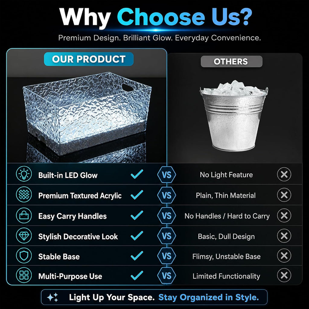 LED Acrylic Ice Buckets for Parties, 15L Lighted Beverage Tub with Rechargeable, 7-Color Large Champagne Bucket