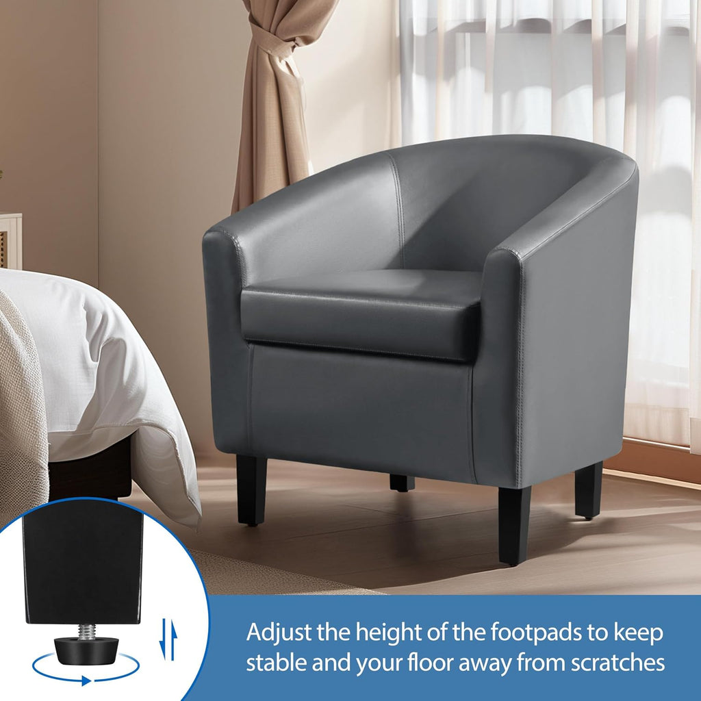 Accent Chairs, Faux Leather Barrel Armchairs, Gray