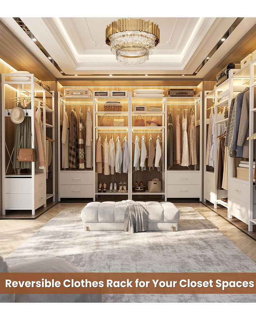 78.7'' Clothes Rack for Hanging Clothes - Reversible Clothing Rack with 2 Drawers, Heavy Duty Garment Racks with