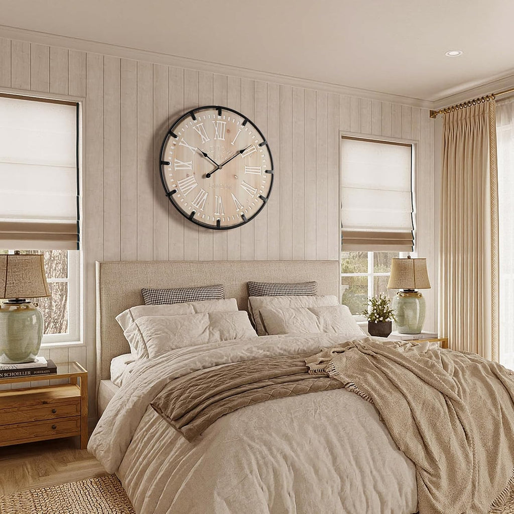 Vantic Farmhouse 24 Inch Extra Large Decorative Wall Clock with Metal Circle