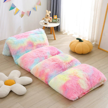 Velvet Floor Pillows,Faux Fur Tie Dye Pillow Bed Floor Lounger Cover,Sleeping Mat for Girls Teen Toddler,Pillow
