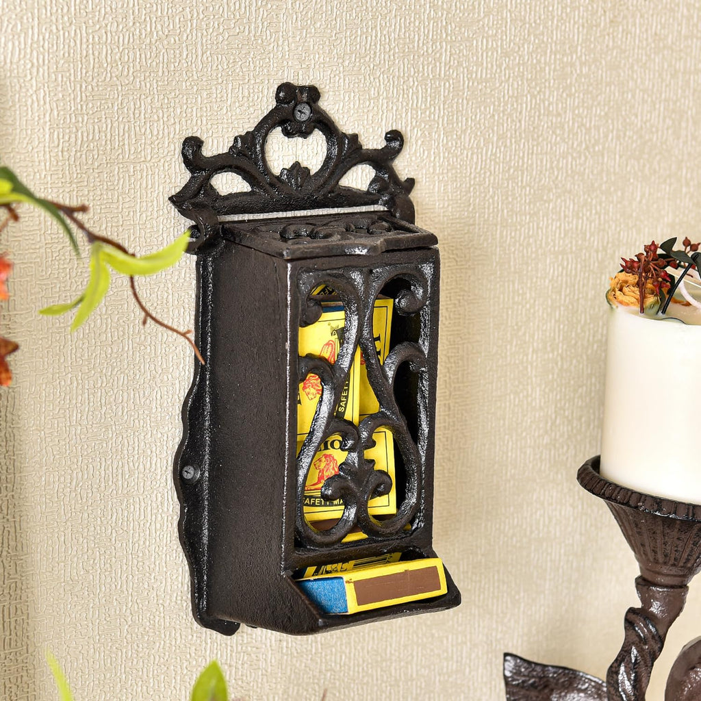 Cast Iron Vintage Match Holder - 9 Inches Hollow Design