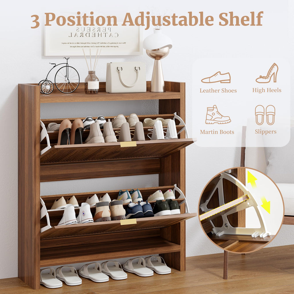 Fluted Shoe Storage Cabinet with 2 Flip Door