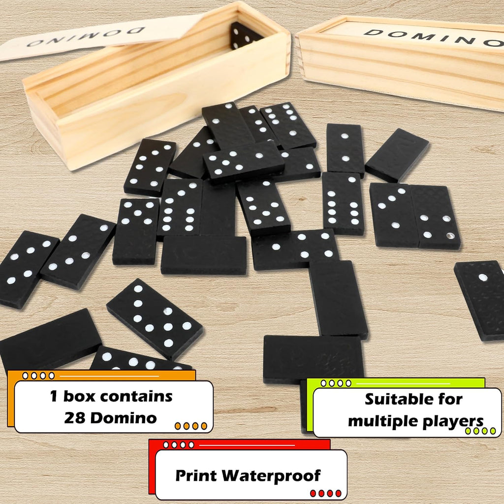 Mini Wooden Dominoes Set Double 6 Dominoes Wood Classic Board Games Bulk for Adults Kids with Brown Wood Case - Set of 30