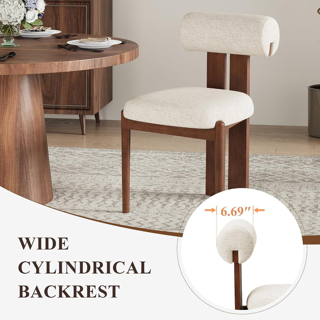 Modern Wooden Dining Chairs Set of 2, Upholstered Fabric Kitchen Chairs with Sculptural Backrest, Mid-Century
