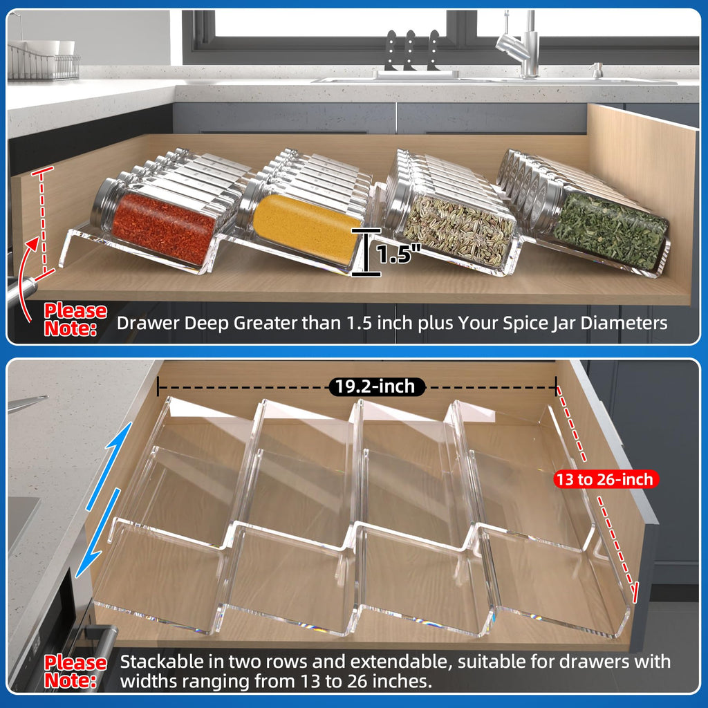 Clear Spice Drawer Organizer, 4 Tier - 2 Set Acrylic Seasoning Rack