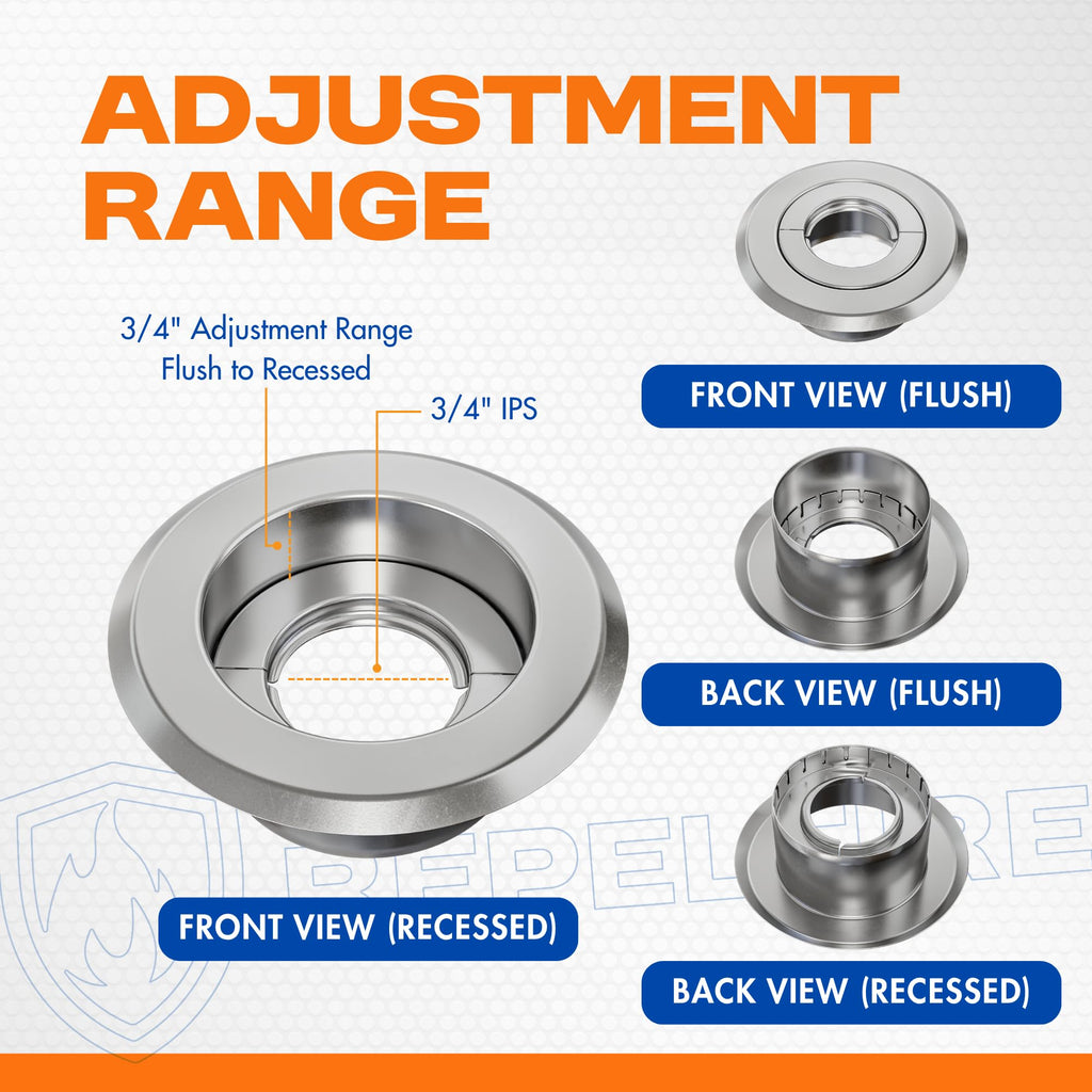 Retrofit Recessed Fire Sprinkler Escutcheon 3/4 in. IPS - Split 3 Piece in Chrome Plated - Depth Adjustment Range up