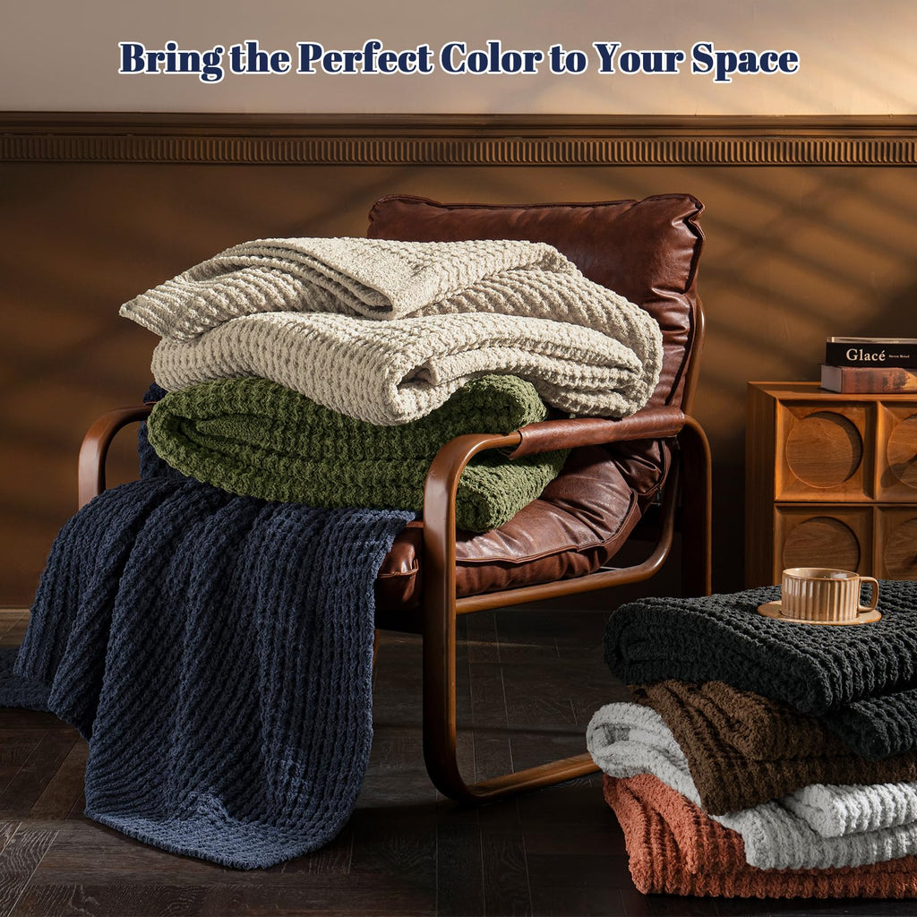 Soft Chenille Waffle Knit Throw Blanket for Sofa, Warm, Terracotta