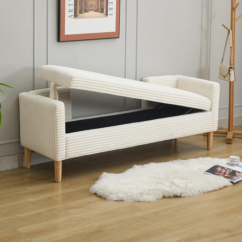 Corduroy Bed End Ottoman Bench with Storage,Upholstered Storage Benches with Back and Arms,65.35" Long Armed Storage
