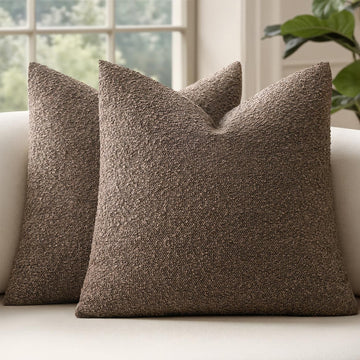 22x22 Decorative Euro Sham Boucle Couch Pillow Covers Light Brown