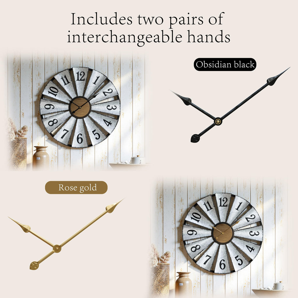 30'' Windmill Large Wall Clock, Distressed Metal Clock