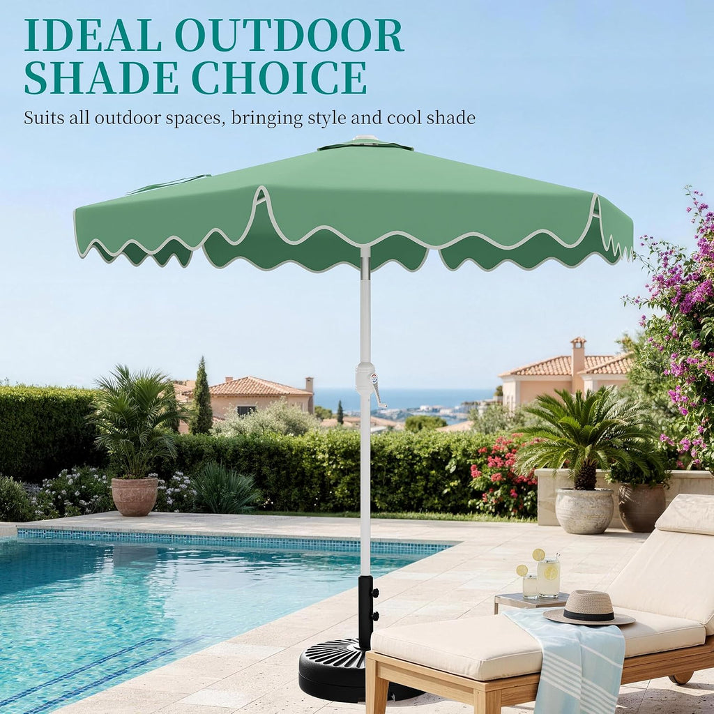 Patio Umbrella with Wavy Trim, UV-Fade-Resistant Canopy, Crank & Tilt - Pale Green 7.5ft
